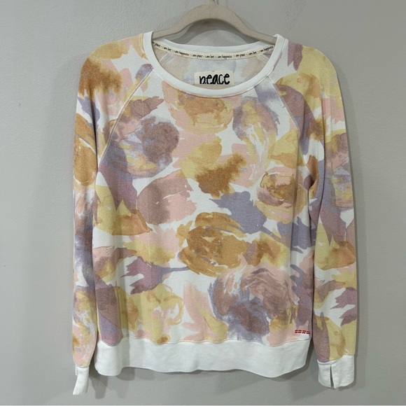 Peace Love World Floral Multicolor Crewneck Pullover Sweatshirt Women’s Small - Picture 1 of 6